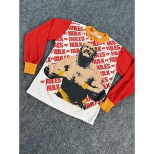 Vintage WWF Hulk Rules Shirt Youth Small 8 Red White Long Sleeve USA 90s 80s